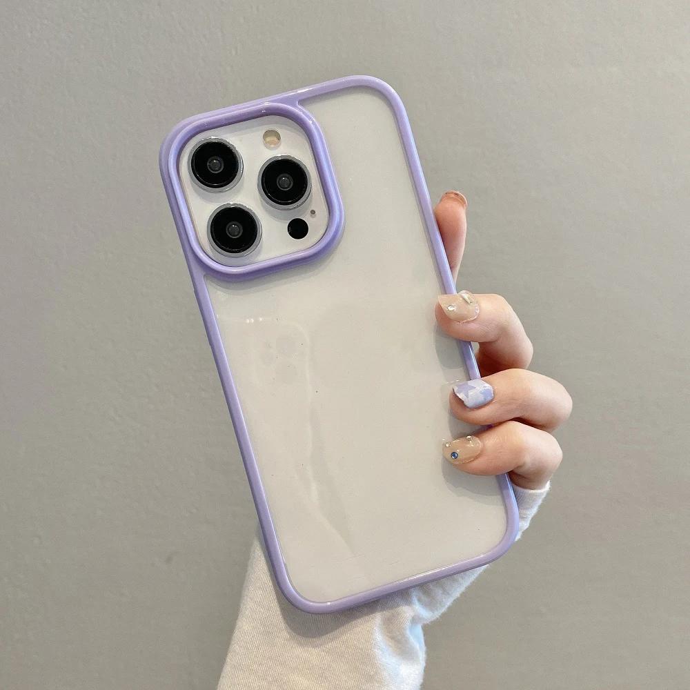 Fashion Transparent Candy Color Bumper Phone Case For iPhone 15 14 13 12 11 Pro Max XR XS X Plus Soft Shockproof TPU Back Cover