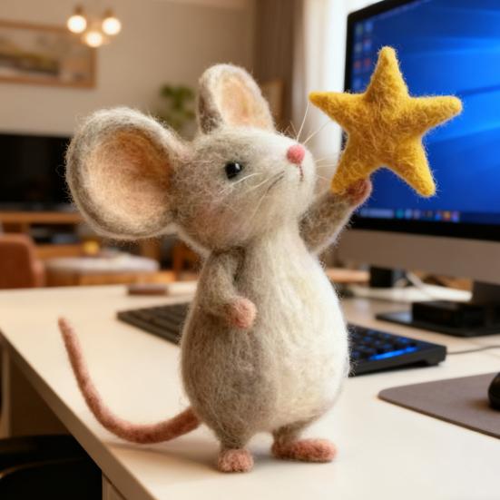 Handgefertigte Filz-Maus-Figur mit Stern Mäuse-Ornament Simulations-Rattenstatue Tierskulptur Heim-Büro-Schreibtischdekoration