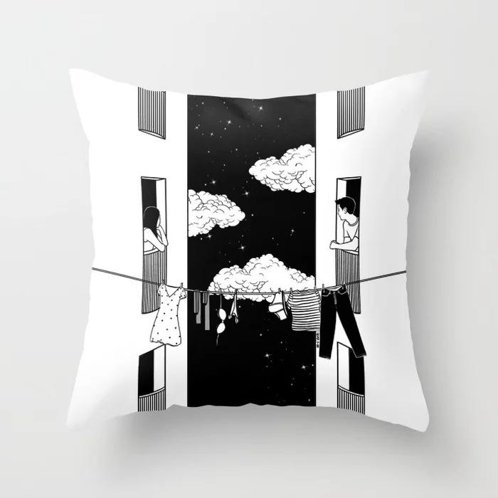 Nordic Black And White Cartoon Portrait Ultra-Short Velvet Pillow Cover Without Core Cushion Cover Premium Durable