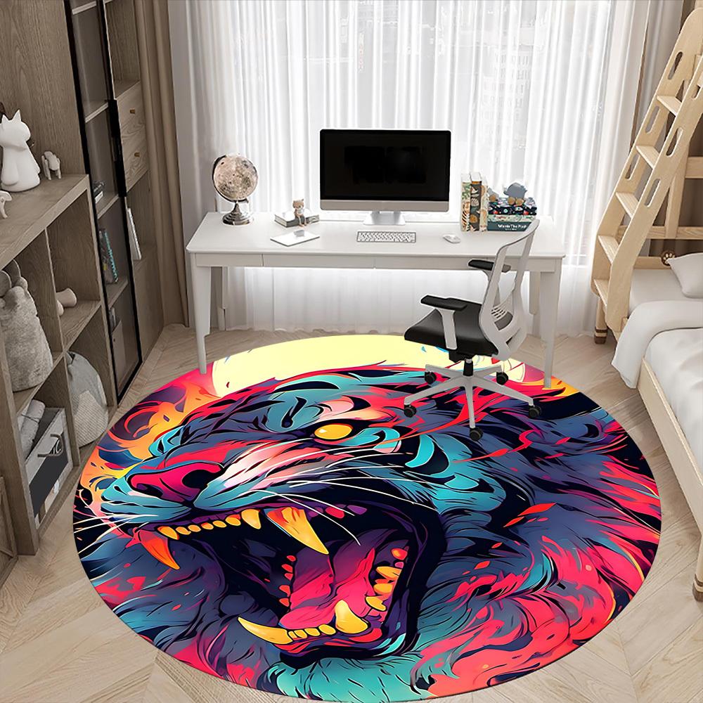 1pc Tiger Flames Office Round Area Rug, Under Office Chairs Bedroom Living Room Home Decor, Room Deco