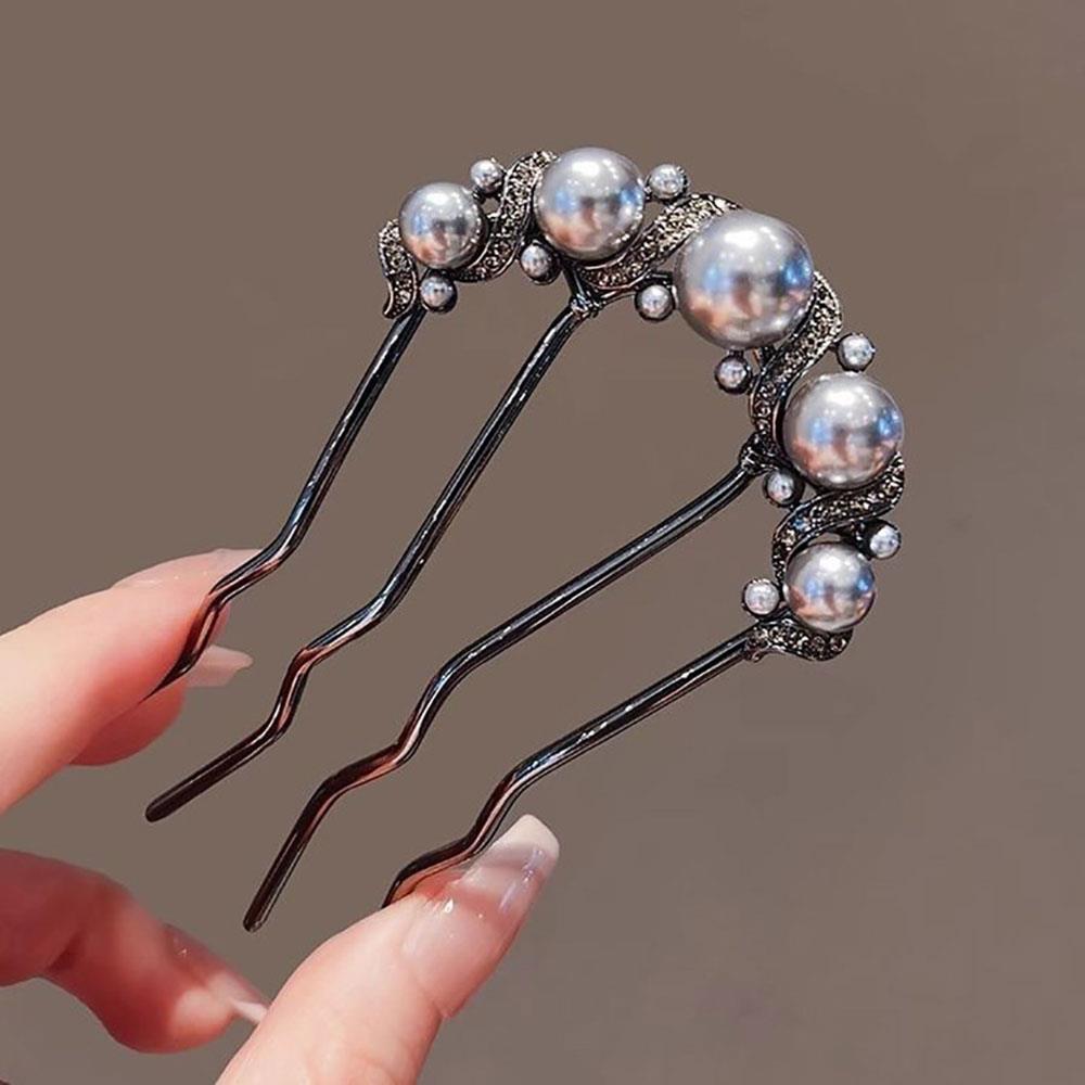 Pearl Flower Wavy Hair Combs U Shaped Hairpins Hair Clips For Women Elegant Style Headband Forks Hair Styling Tools Headdress