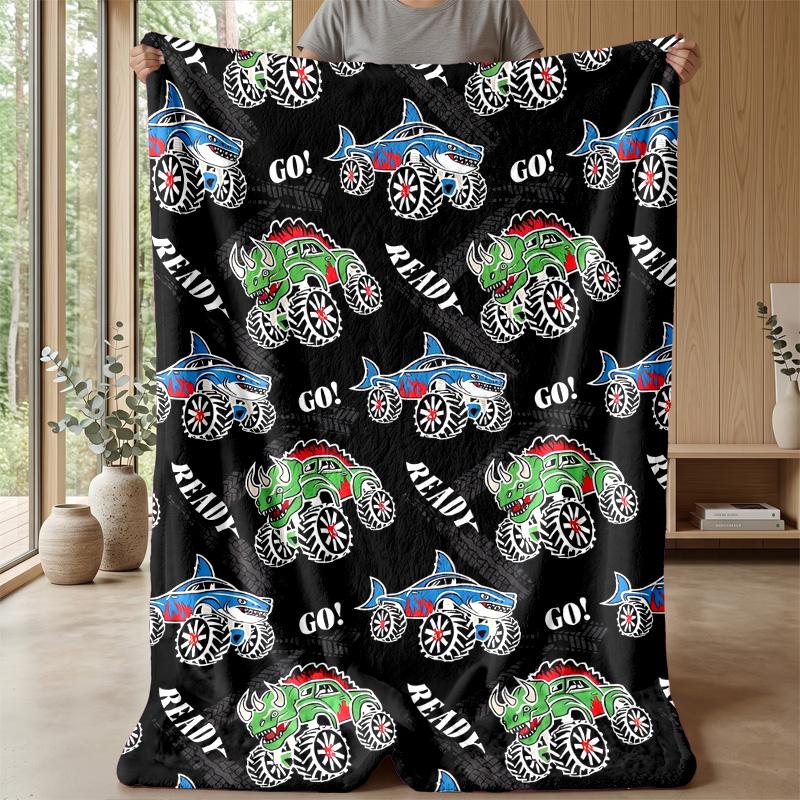 Cyberpunk Monster Truck Blanket Personalized Name Flannel Blanket Soft Cozy Plush Throw for Sofa Bed Lightweight Home Decor