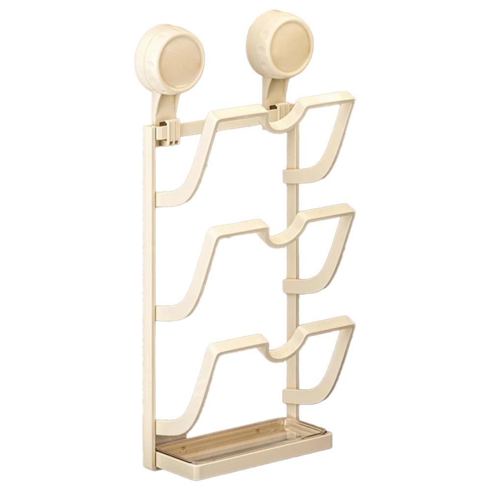 New Suction Cup Pot Lid Holder Metal Wall Mounted Kitchen Storage Rack Multi-Layer Design Space Saving Pot Cover Rack Home Use