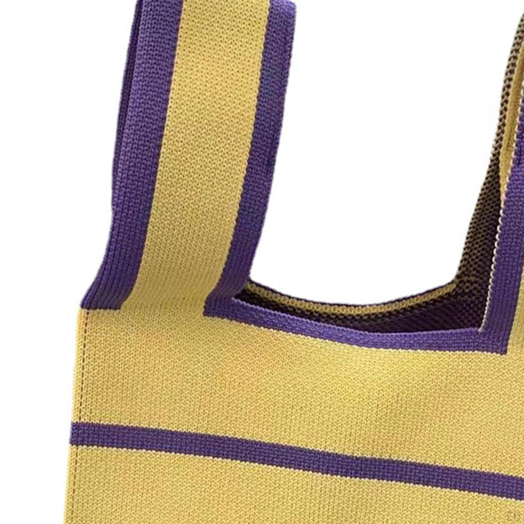 Striped Contrast Bag Knitted 20cm X 35cm Versatile Portable Stylish Polyester Travel Party Tote