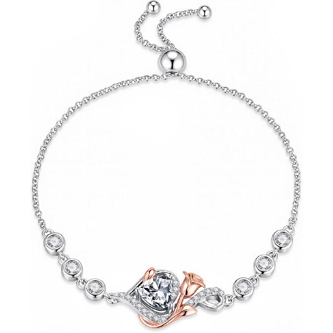 Iefil Rose Heart Birthstone Bracelets for Women