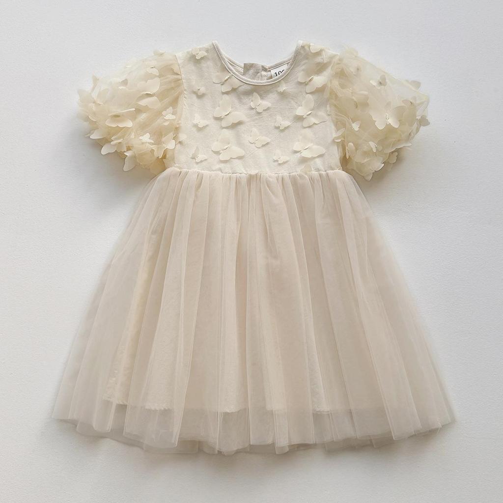 Girl's Tulle Princess Dress with Butterfly Puff Sleeves