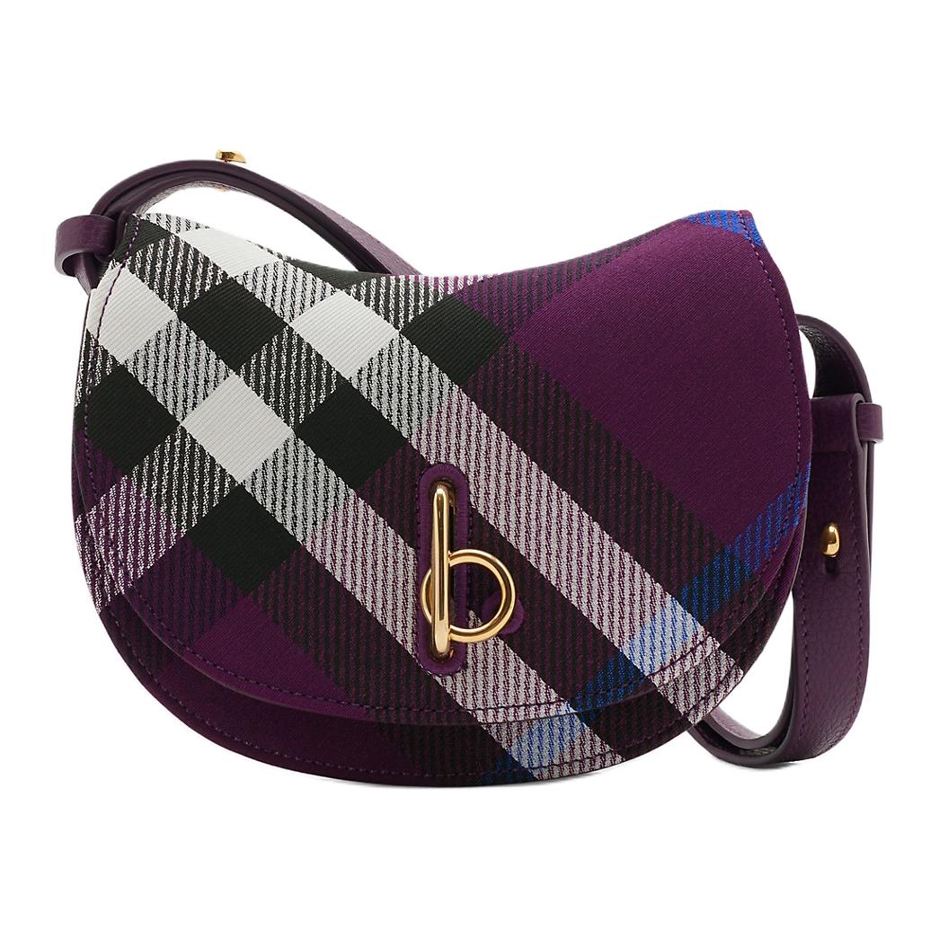 

Burberry Purple Check Saddle Crossbody Bag, Luxury Gold-Tone Turn-Lock Hardware Adjustable Strap Shoulder Handbag for Women, Daily Commut 80950611 Basic Set (Bag+Dust Bag)