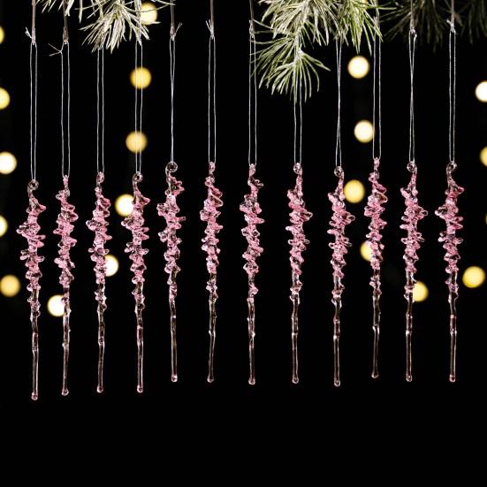 12 Pcs Crystal Christmas Icicle Ornaments for Tree Hanging Clear Acrylic Icicles