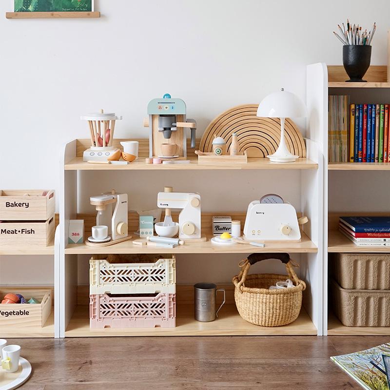Korean Style Wooden Bookcase & Toy Storage Rack for Children's Room