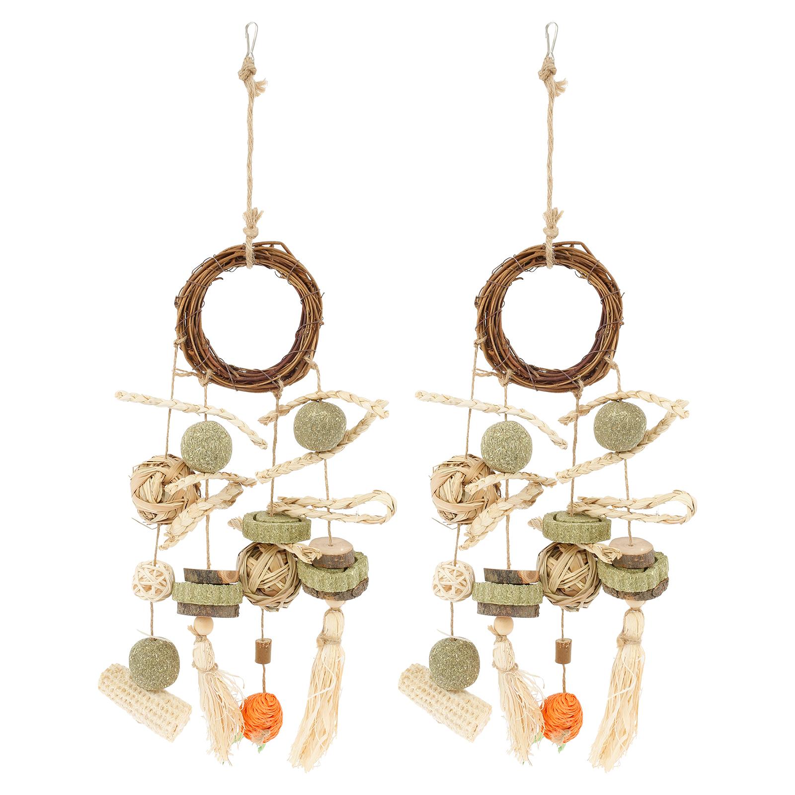 

2Pcs Hamster Chew Toys Hanging Natural Wood Small Animal Teeth Grinding Cage Rabbit Chinchilla Guinea Pig Pet Toys