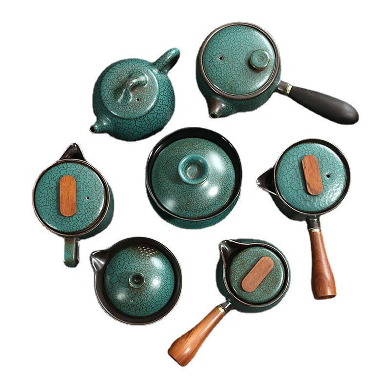Retro Japanese Green Glaze Teapot with Side Handle - Ceramic Kung Fu Tea Set for Home Use
