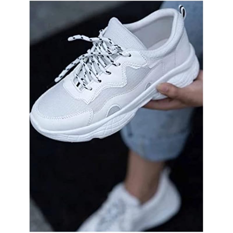 Shoetopia Women's Block Heel Sneakers White