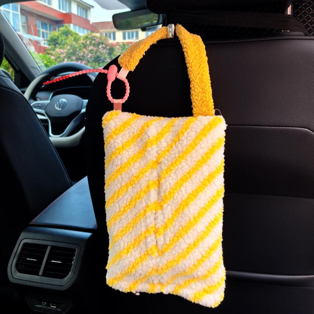 Plush Striped Car Hanging Tissue Box - Universal Fit