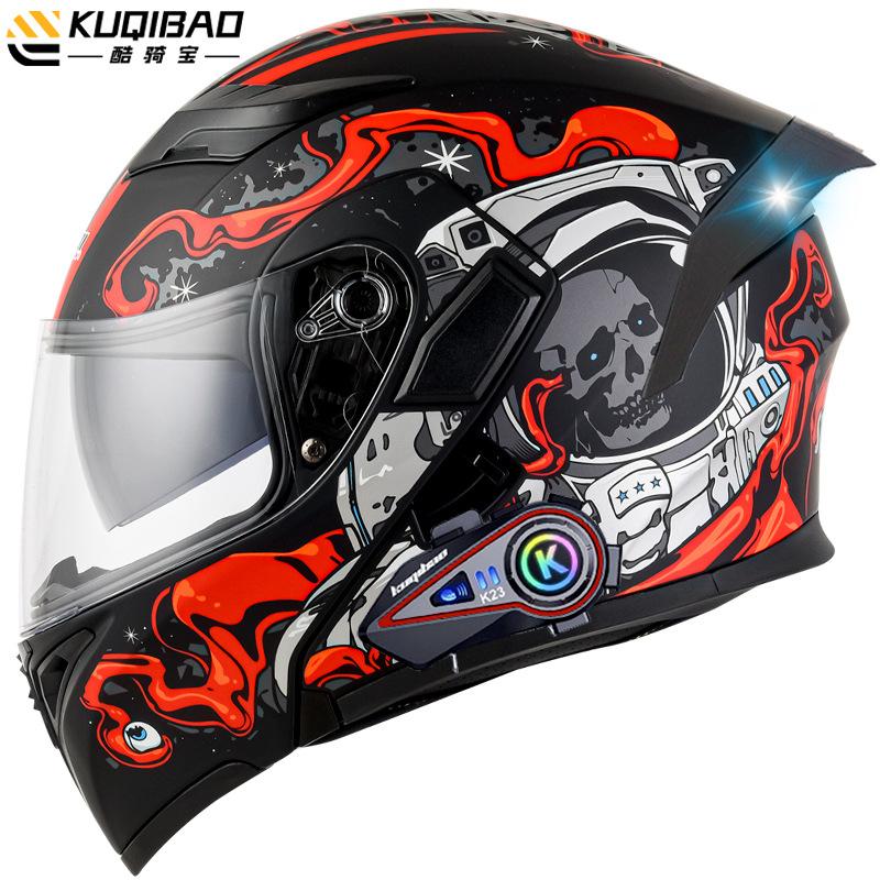 Kuqibao Dual Lens Open Face Helmet Motorcycle Bluetooth Helmet Dual Intercom Motorcycle Full Helmet Long Riding Range