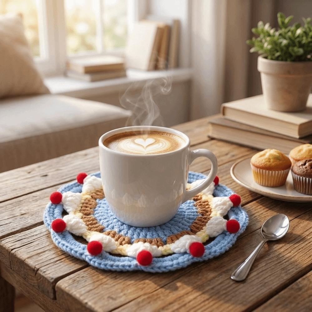 Handmade Cream Cake Crochet Coaster Knitted Trivet Mats Desktop Decoration Placemat Coffee Table