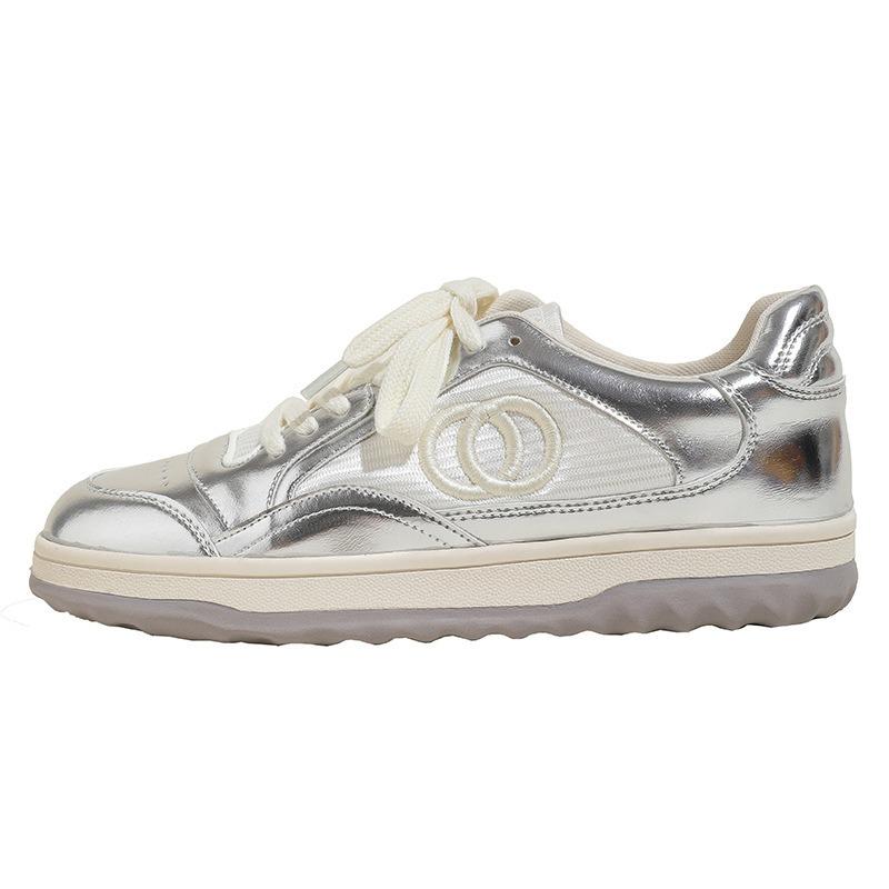 Rindsleder kleine weiße Schuhe Frühling neu dicksohlige Sport vielseitige Freizeitschuhe Damen flachsohlige Dad-Schuhe Damen