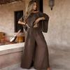 Braunes Fledermausärmel Off-Shoulder Oberteil mit hochtaillierter Hose mit weitem Bein Zweiteiliges Set