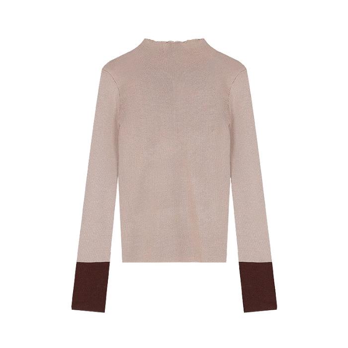 Contrasting color long-sleeved knitted sweater women s autumn and winter new design niche slim-fit sweater One Size 1930₽