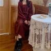 2026 Autumn Korean A-line High-Waist Slimming Mid-Length Square Neck Solid Color Long-Sleeve Dress