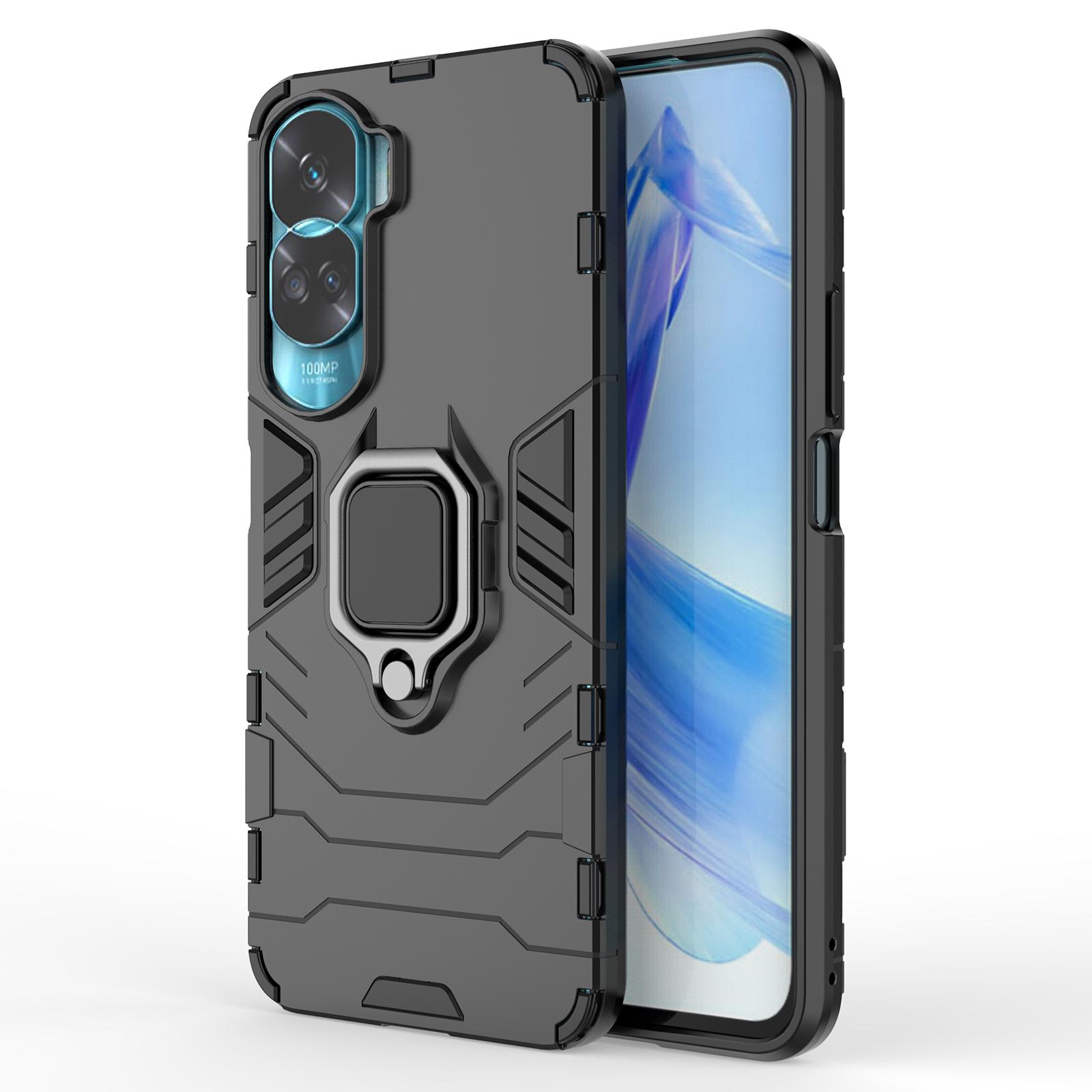 

For Honor 90 Lite 5G/X50i 5G Protective Cover Ring Holder Kickstand TPU+PC Phone Case Black