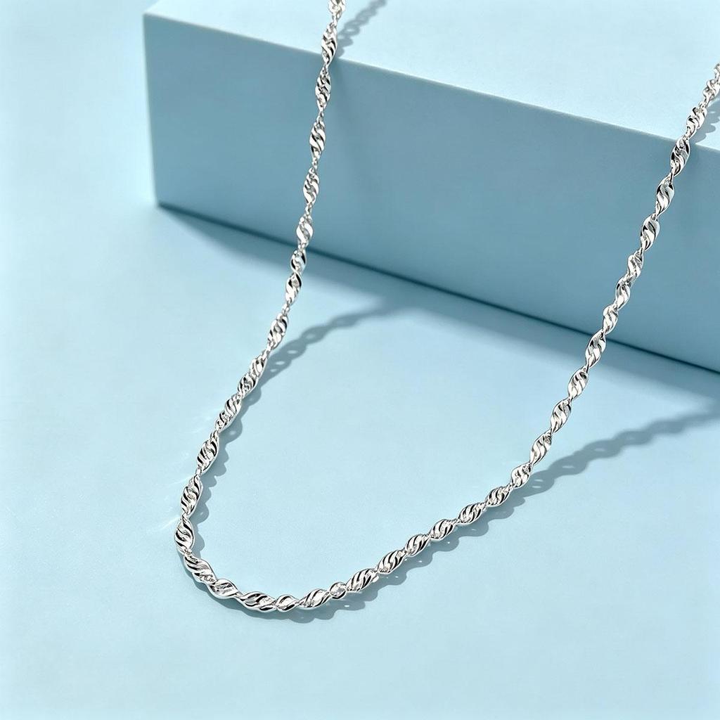 New Style Silver Water Ripple Collarbone Chain New Chinese Style Simple Thin Chain Women Necklace Single Chain Daily Wear Accessory