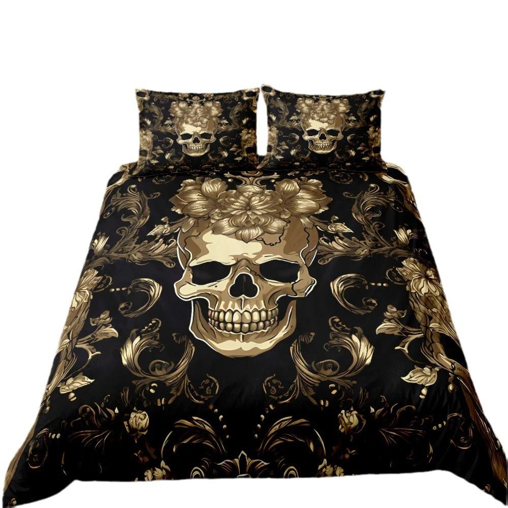 Hand-Painted Crow Skull Bedding Single Double Large King Large Quilt Set Three-Piece Set