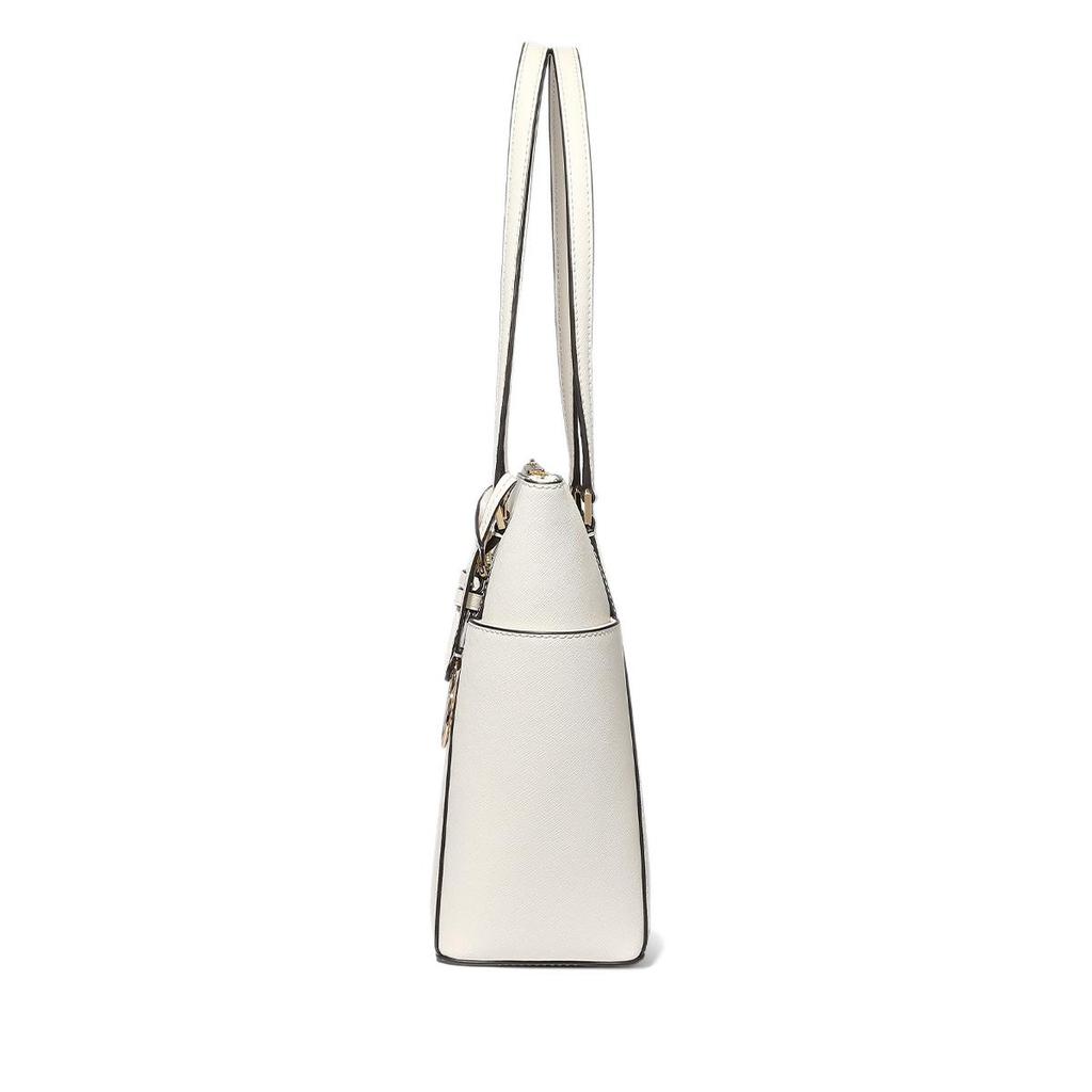 Michael Kors MK Charlotte Letter Logo Pendant Solid Color Leather Tote Shoulder Bag Large Women Tote Bags Cream 35T0GCFT7L-289