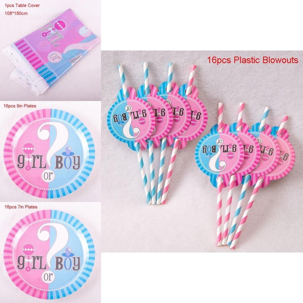 Elegant Baby Gender Reveal Party Decoration Boy Or Girl Disposable Tableware Set