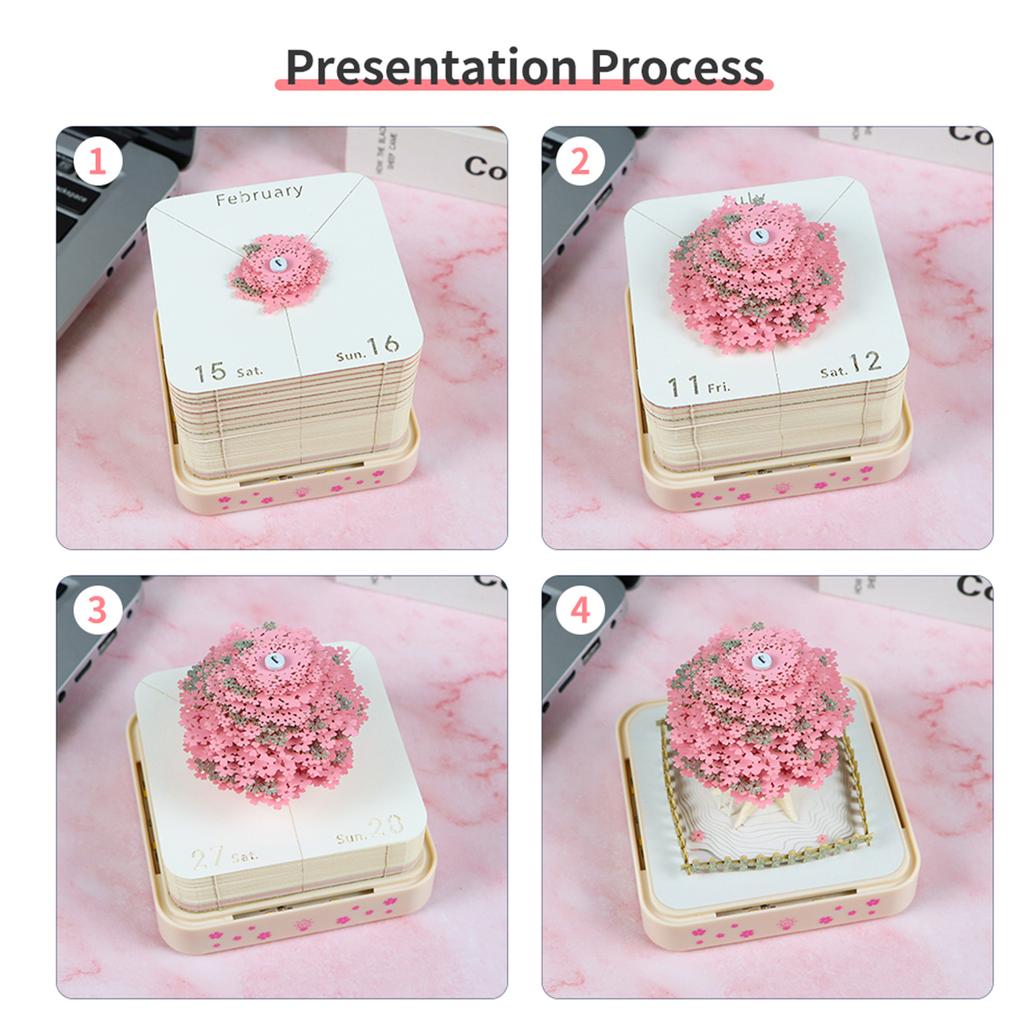 Time Piece Calendar 2026 3D Memo Pads Calendar with Led Light 3D Art Calendar Paper Carving Art Memo Pad Notepad for Home Decor