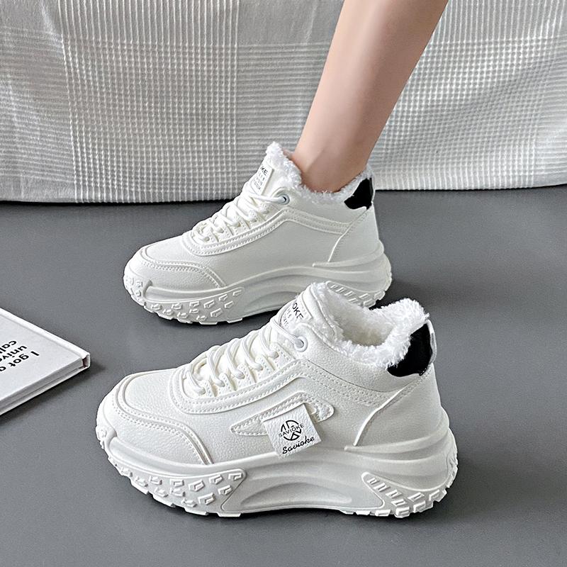 MCTIN Shoes for Women Winter Plush Chunky Sneakers Lace Up Casual Thick Soled Warm Shoes