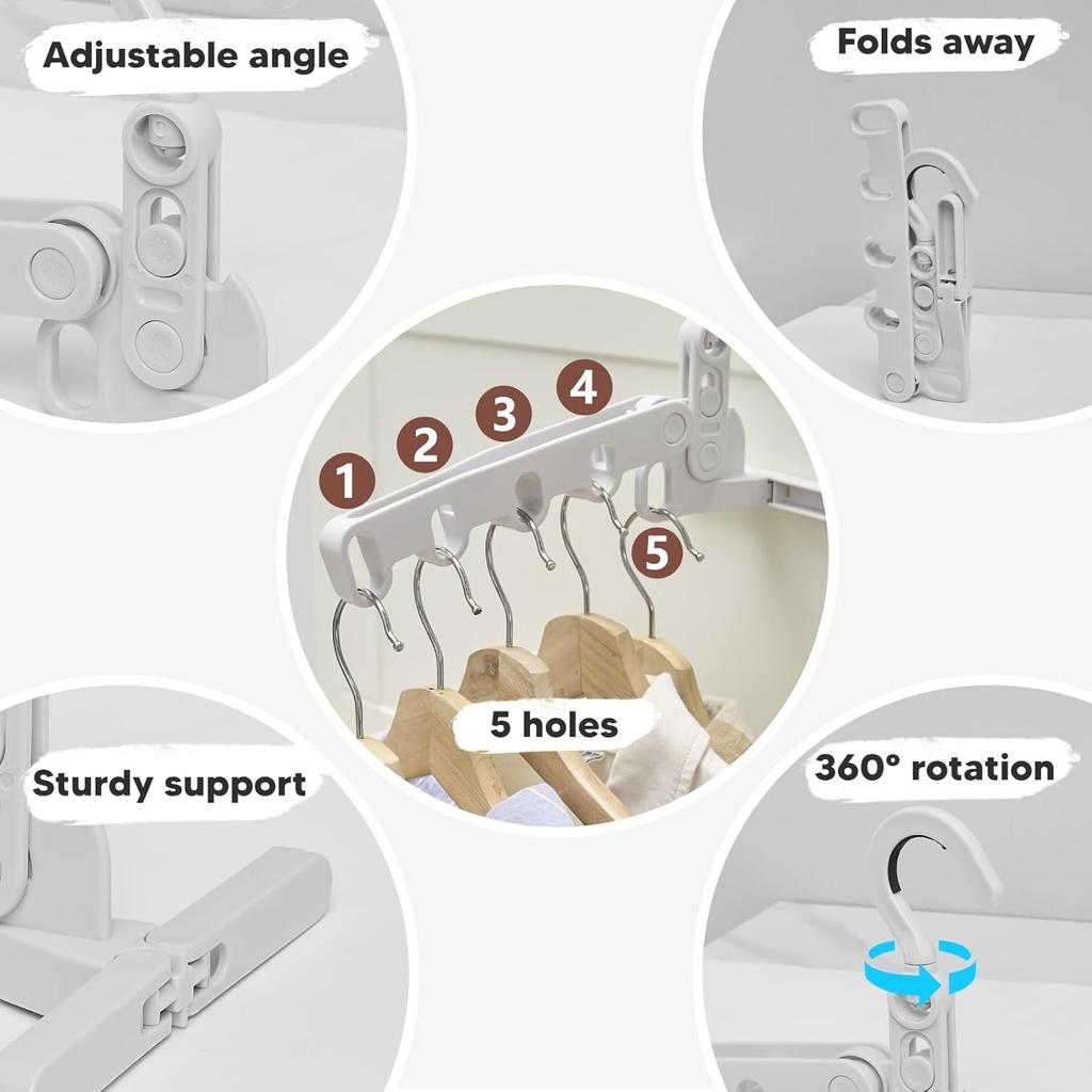 2PCS Foldable Travel Hanger Portable 5 Holes Clothes Drying Rack for Home Use Hotels Dormitories Universal Hook Clothing Rack