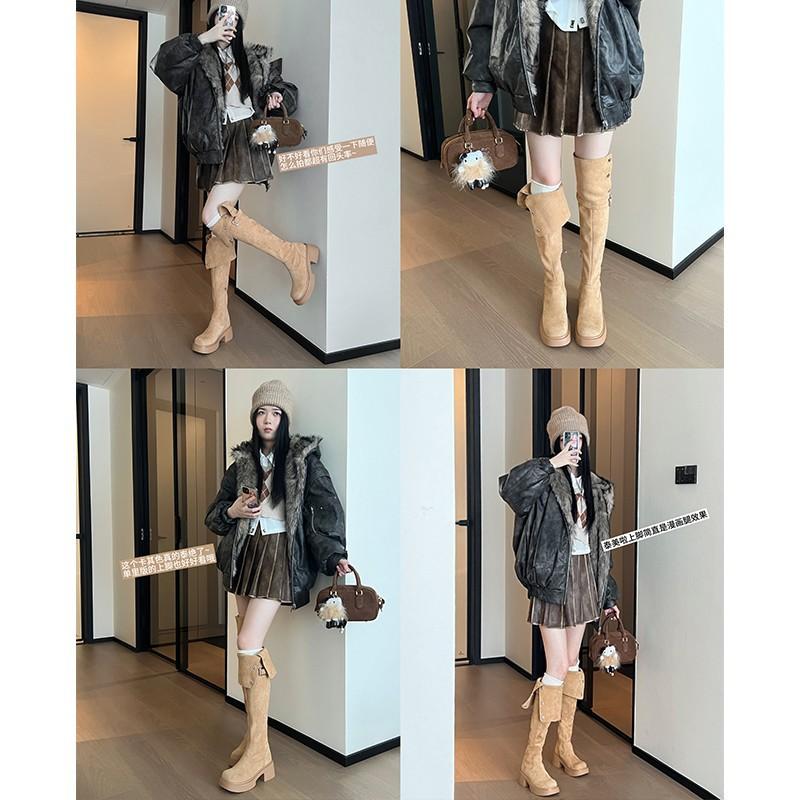 thick-soled 7CM-Yangjing velvet thickened and velvet medium and high tube long cotton boots for women's new winter heightened thick-soled thin boots