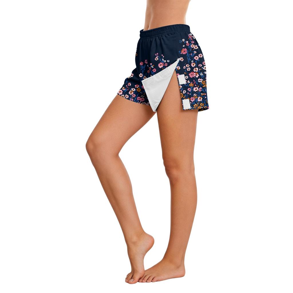 Pantaloncini da Donna Floreali con Chiusura Laterale in Velcro Facili da Aprire per il Recupero Post-Chirurgico Vita Elastica Vestibilità Comoda