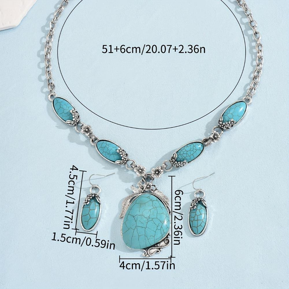 3-Piece Jewelry Set Silvery Alloy Necklace and Earrings with Turquoise Vintage Bohemian Women's Accessories Beach Vacation Gifts
