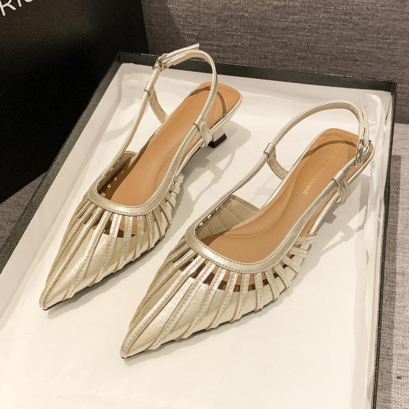 Summer new fashion pointed head hollow bag head half slippers women's stiletto high heels sandals