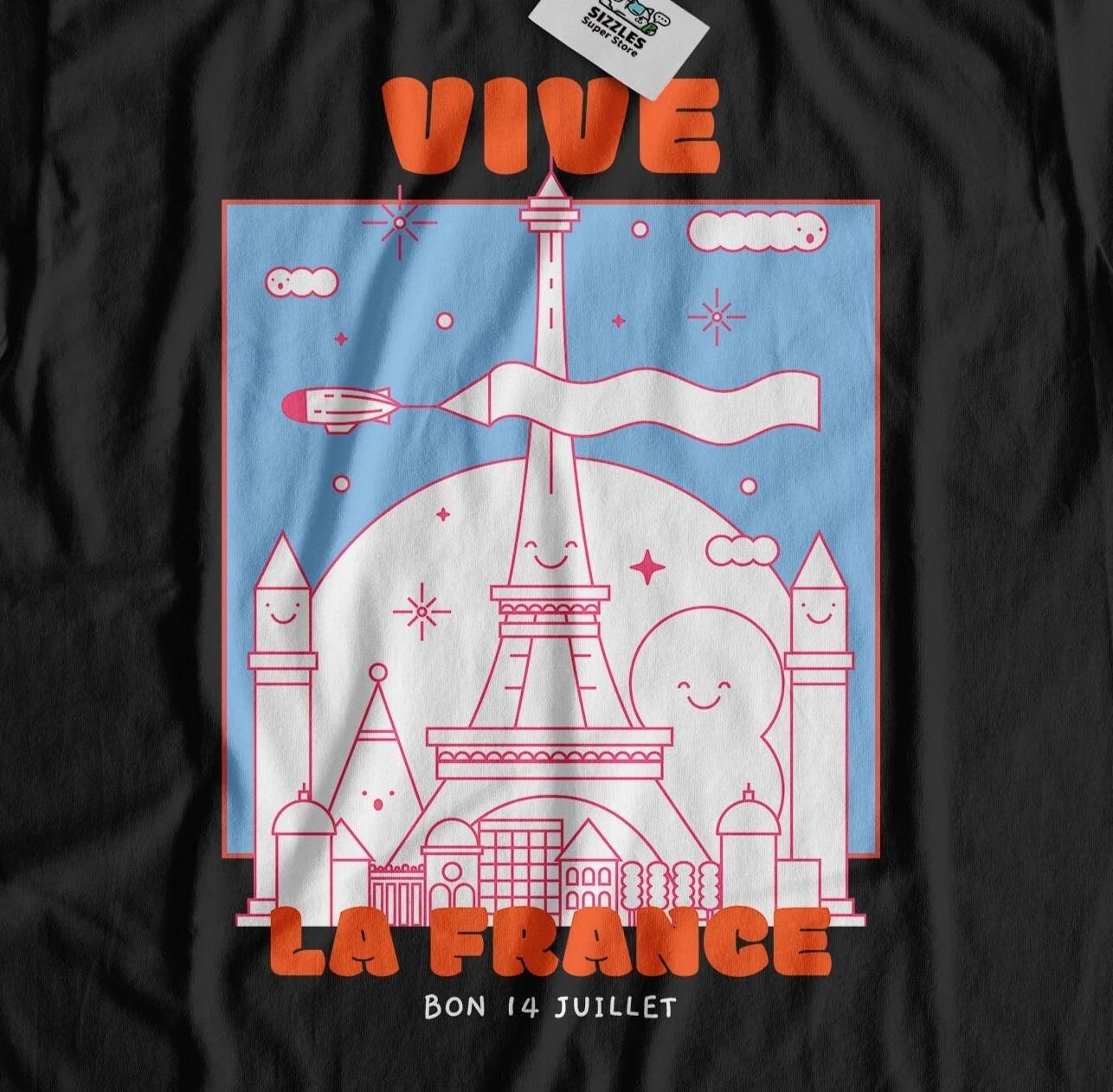 

Vive La France Bon 14 Juillet! Unisex Cute Bastille Day T-Shirt & French Holiday XL