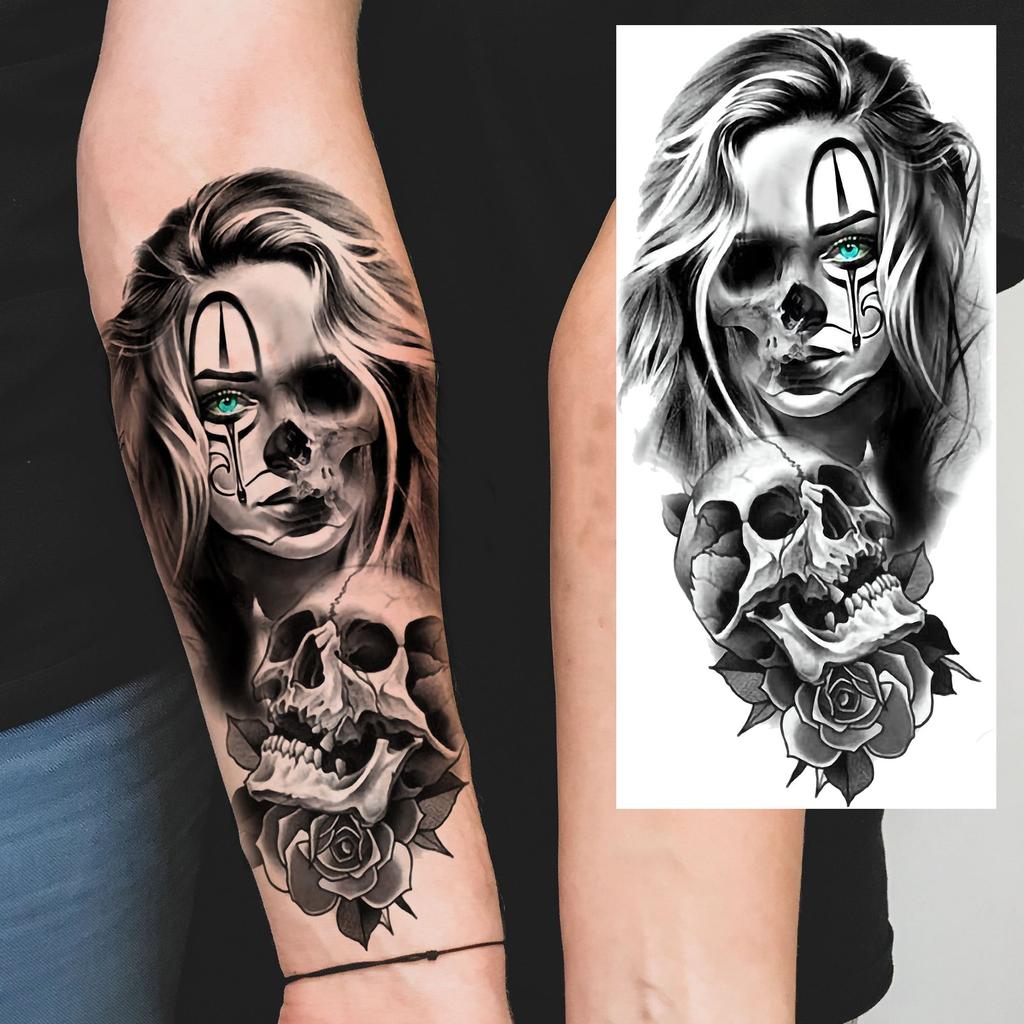 1 Sheet Cool Warrior Lion Tiger Skull Temporary Tattoos For Men Women Adults, Long Lasting Waterproof Temp Fake Tattoo Sticker