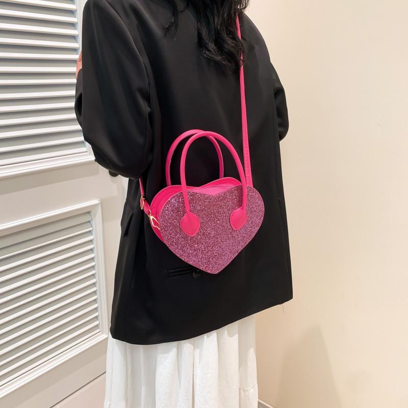 Heart Shaped Mini Handbag For Women Stylish Casual Pu Tote Crossbody Bag In Black Rose Pink Silver And Green
