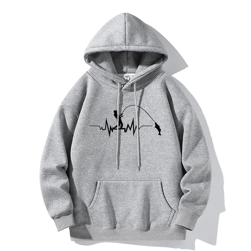 

Fashion Heartbeat Line Fishing Old Print Hoodie Casual Hooded Long Sleeve Pullover Sweatshirt Graphic Women Clothing Retro Y2K 3XL