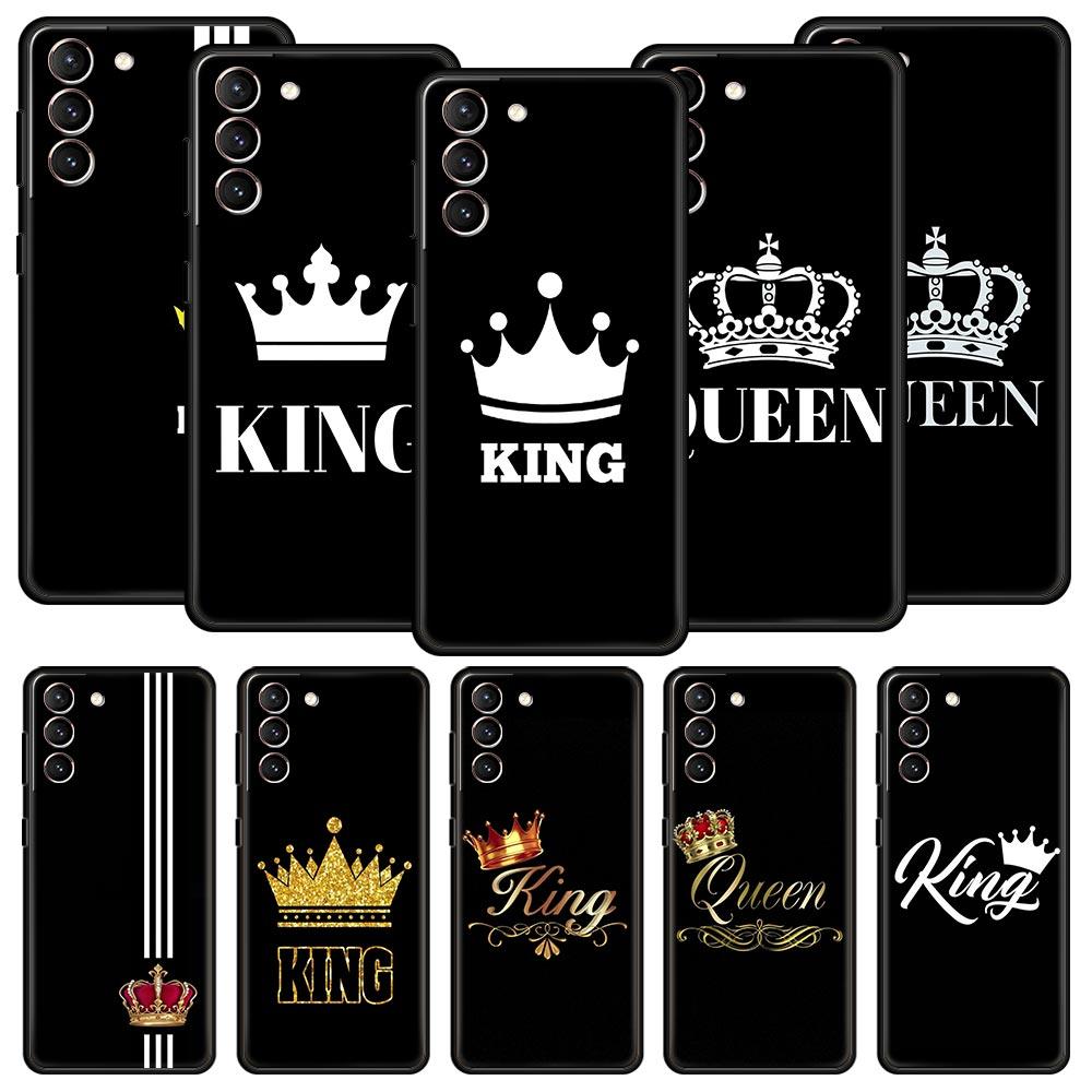 Couple Style Cartoon Crown king Queen Phone Case For Samsung Galaxy S24 S23 S22 S20 Ultra S21 FE 5G S10 S9 Plus S10E S8 Cover