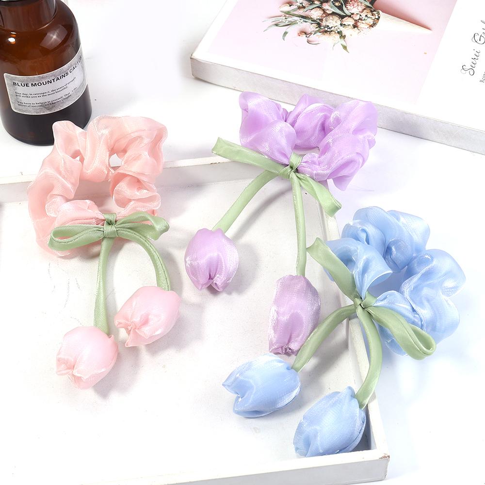 5pcs Tulip Bow Flowers Sweet Artificial Flowers For DIY Wedding Party Christmas Clothing Headwear Gifts Decoration Accessories