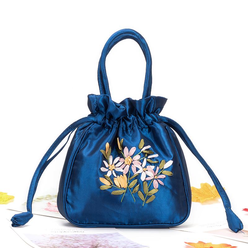 Bolso Cubo Vintage Bordado Étnico con Cordón 2025 para Mujer - Bolso de Tela Hecho a Mano para Teléfono Móvil y Almacenamiento