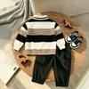 2026 Boys' Autumn Striped Polo Shirt & Cargo Pants Two-Piece Set - Stylish & Trendy