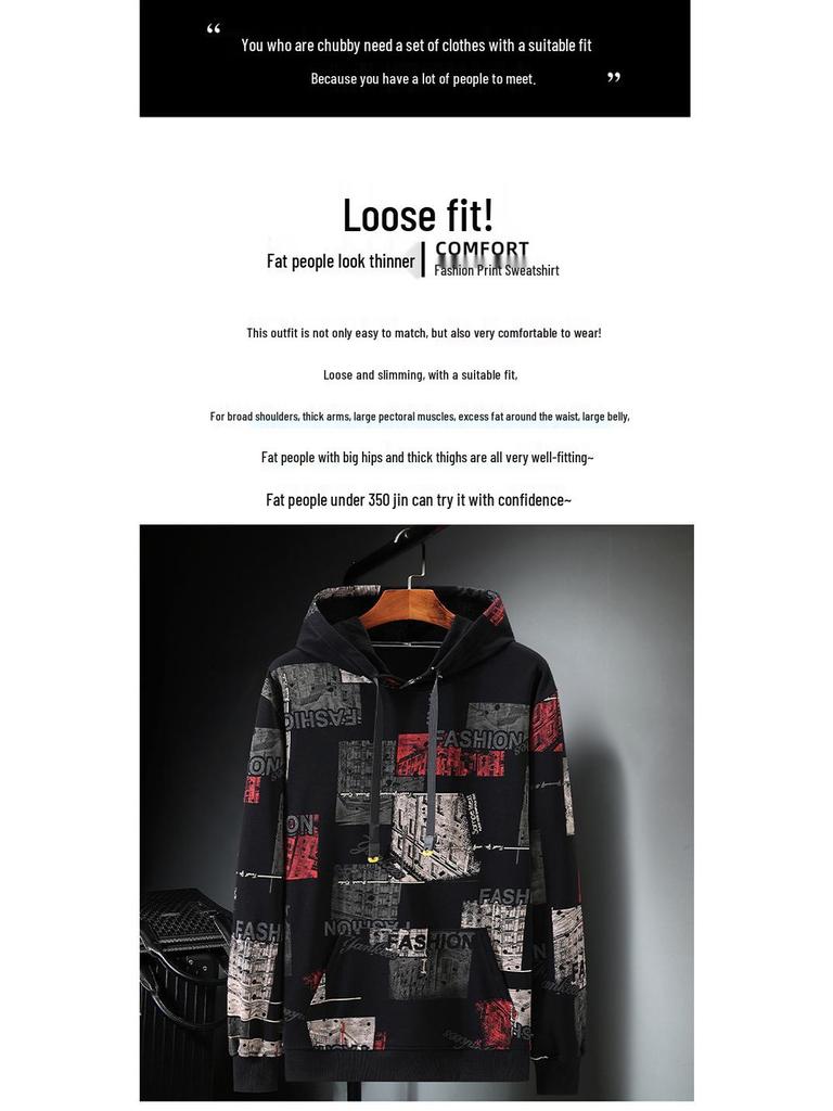 Men's Plus Size Trendy Long Sleeve Sweatshirt, Extra Large Round Neck for Spring and Autumn.