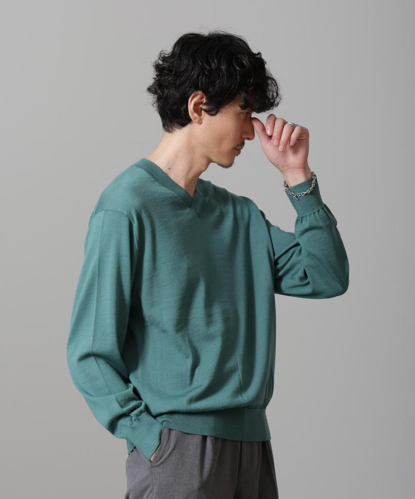 Nano Universe Fine Gauge XL Winter Knit Sweater Pill-Resistant Knit, V-Neck, Men's, (140), Green, 668-4222224,