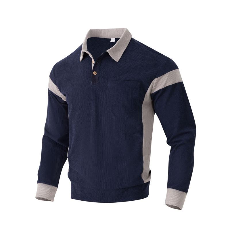 

Autumn Winter American Retro Corduroy Polo Shirts Men Fashion Contrasting Color Polos Pullover Casual Tops 3XL