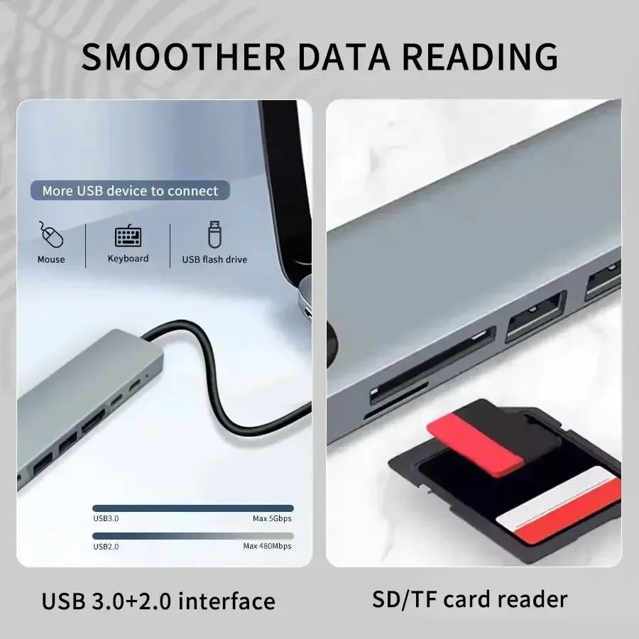 8-in-1 Type-C Docking Station USB Hub with Multiple USB Splitters with SD/TF USB HDMI Port C PD Compatible with MacBook Laptops