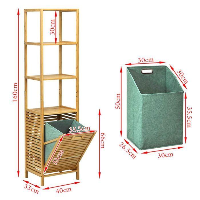 Bamboo Shelf - Divit BW1 - Integrated Laundry Basket - 3 Compartments - 40x33x160 Cm