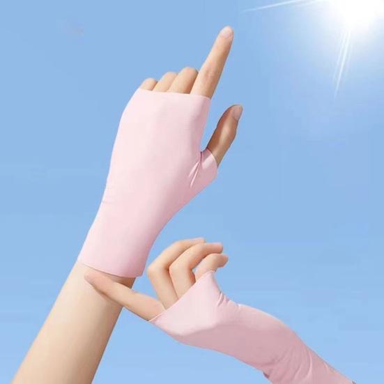 UV Protection Gloves, Ultra Thin Fingerless Sun Protection Gloves, Ice Silk Cooling Summer Gloves for Women Driving Commuting