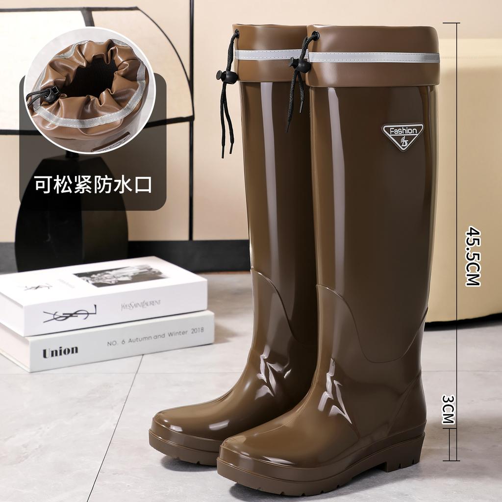 Tie Mouth Super Tall Tube Women's Fashion Adult Long Tube Over Knee Rain Boots Non-slip Anti-high Waist Boots Extra Tall Shoes